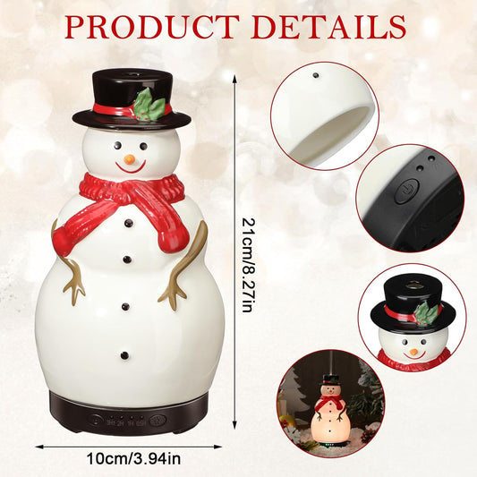 Christmas Essential Oil Diffuser 120Ml Ceramic Snowman Aromatherapy Humidifier, Holiday Diffuser Gift, Xmas Stocking Stuffer, Cute Tabletop Christmas Decoration for Home Office Winter